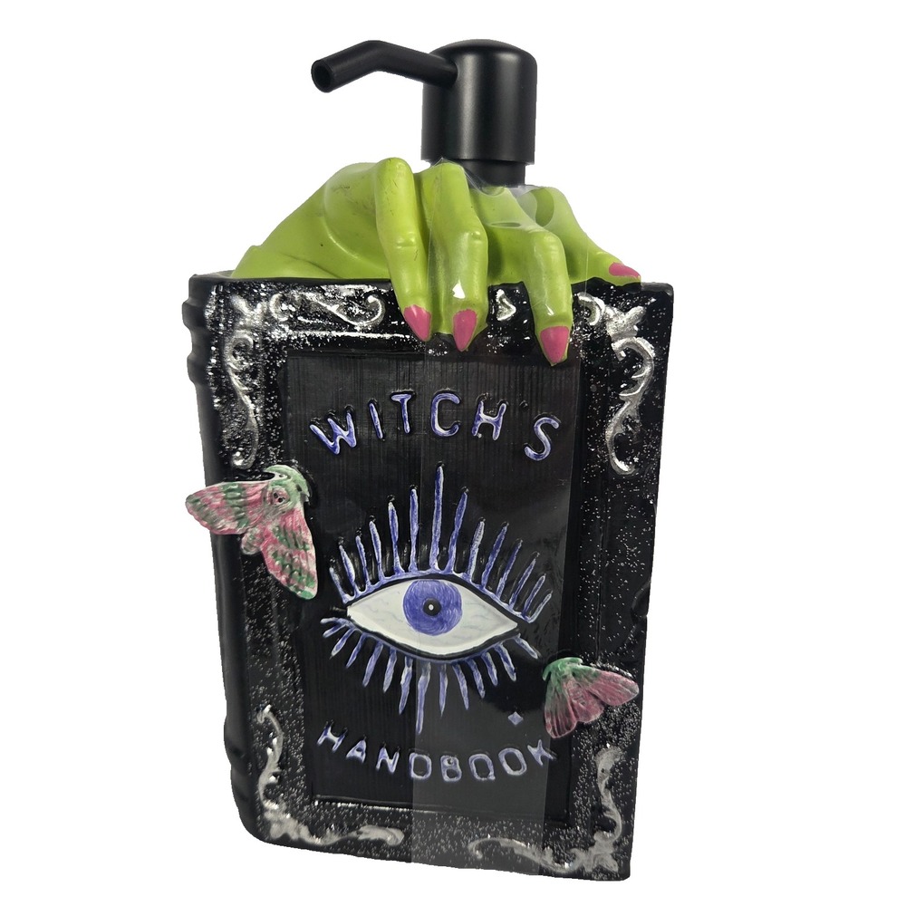 Miss Carpe's Witch Handbook Soap Dispenser Spell Book Halloween Gothic 7.5 Inch